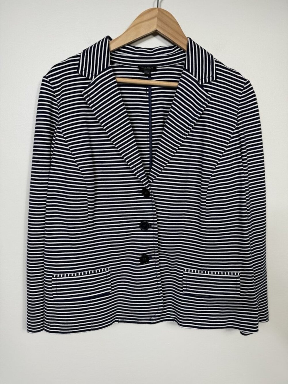 Talbots Cotton Blazer Women 2X Petite Navy Blue Striped Classic Nautical Comfort